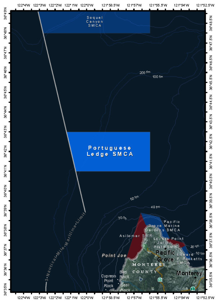 Map of Portuguese Ledge State Marine Conservation Area - click to enlarge in new tab